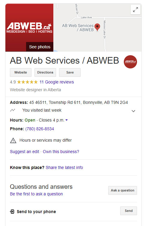 AB Web Services' Google My Business Card